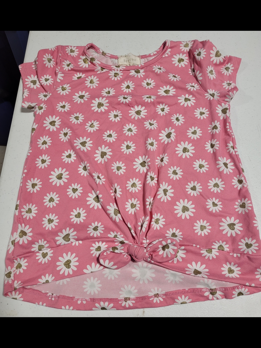 btween Pink Daisy Knot Front Tee with Gold Centers